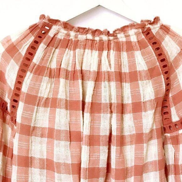 Free People - Honey Grove Plaid Top, size XS, orange red white, NWT - Picture 6 of 7